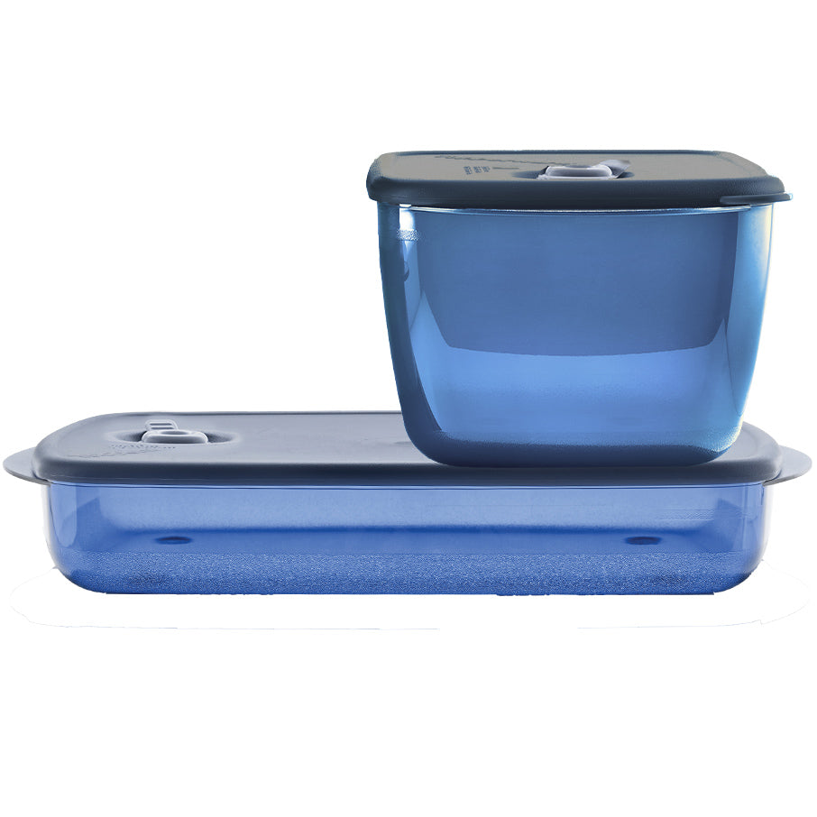 New Tupperware Vent N Serve - Recipiente para microondas pequeño y grande,  redondo, juego de 6 unidades, color azul índigo